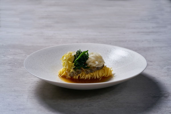 Capellini with Abalone, seasonal vegetable © Evidence