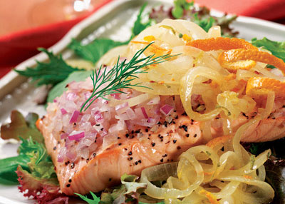 Chilled Salmon Salad with Orange Citrus Onions