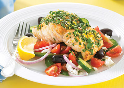 Lemon Parsley Fish with Greek Salad