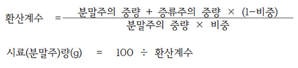 주류품질인증제 밑술 및 술덧 주정분 공식