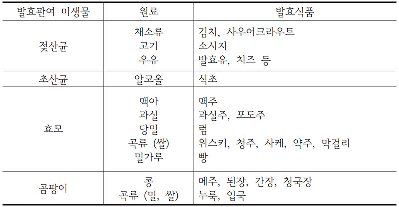 발효관여 미생물 종류에 따른 분류