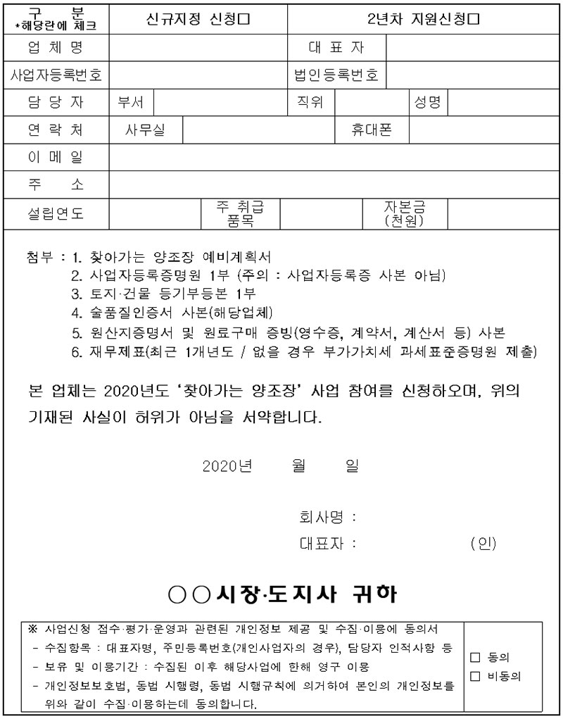 찾아가는 양조장 지정/지원 신청서