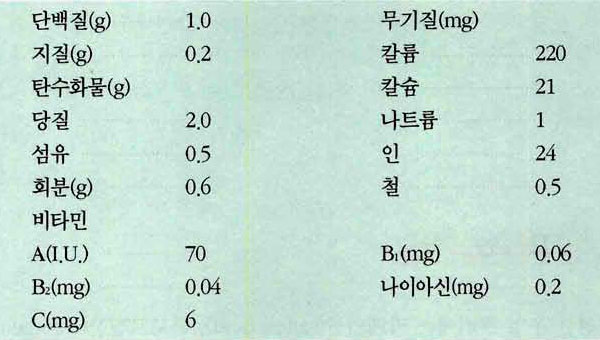 상추 영양성분표