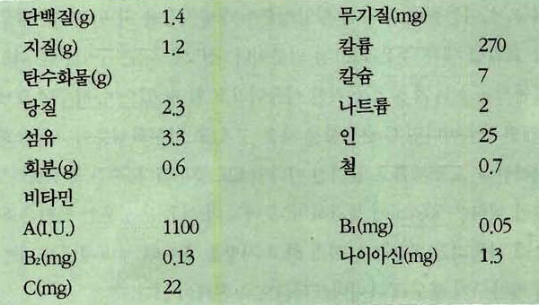 고추 영양성분표