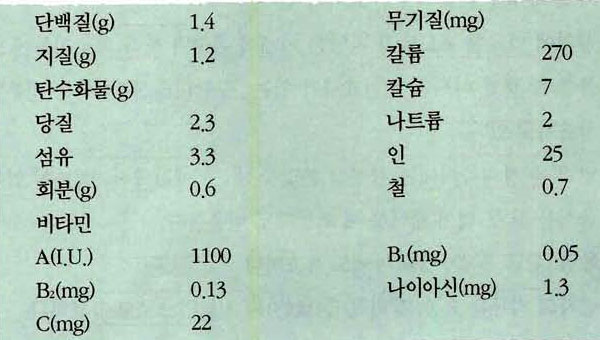 토마토 영양성분표