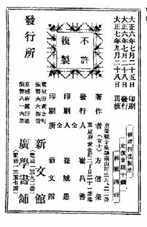 『만가필비 조선요리제법』(1918년) 판권