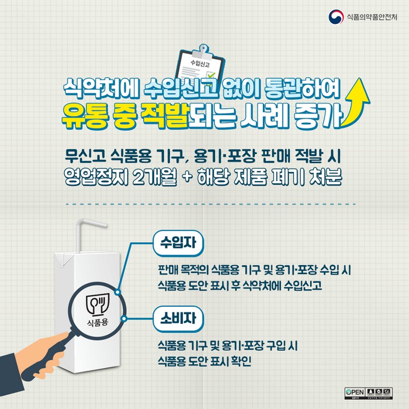 수입산 식품용 기구 및 용기·포장 수입신고 하세요! 사진 4번