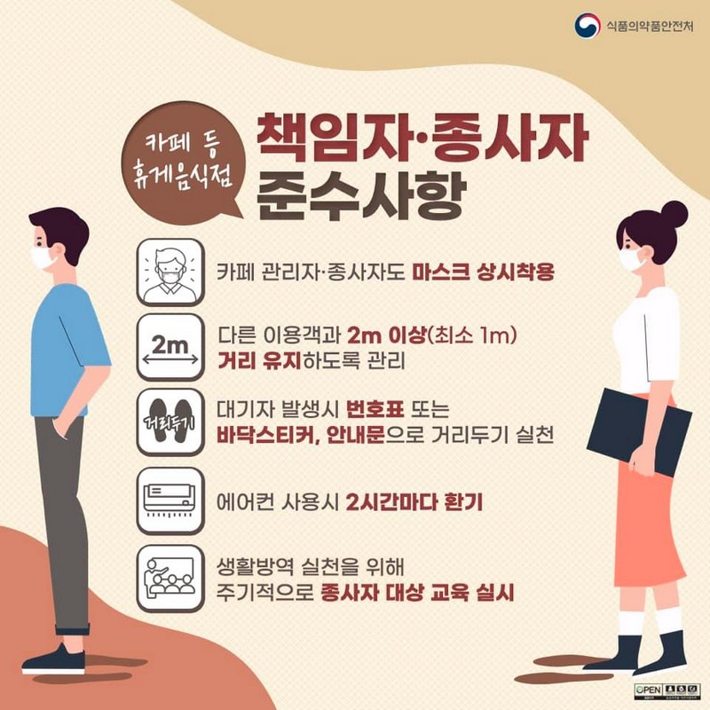 카페 등 휴게음식점 생활방역수칙 사진 3번