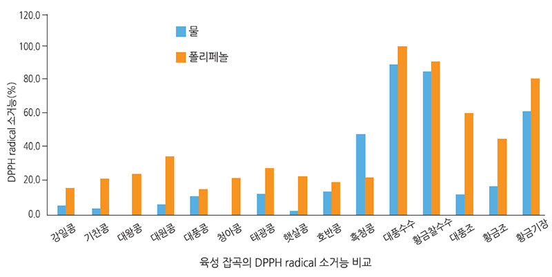 육성 잡곡의 DPPH radical 소거능 비교