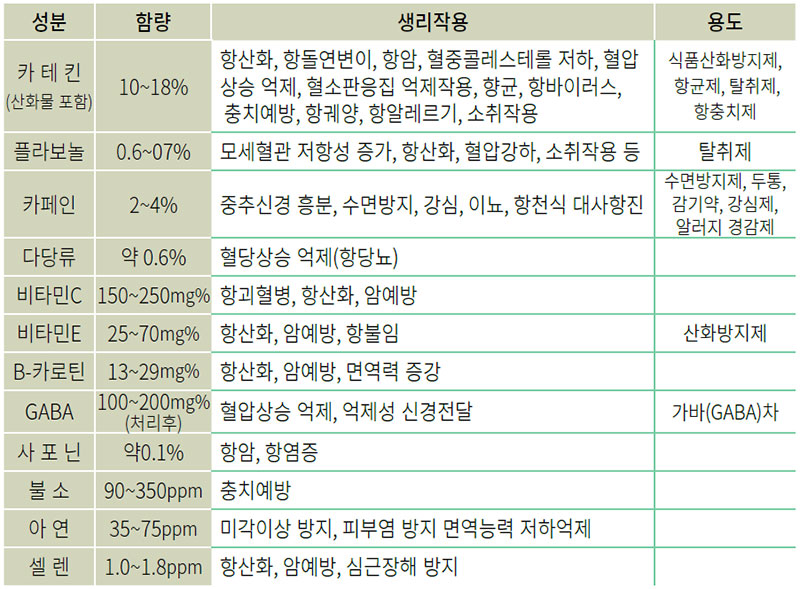 차 기능성 성분의 특징