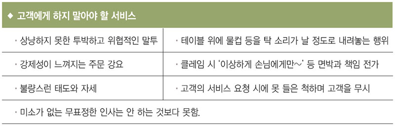 고객에게 하지 말아야 할 서비스