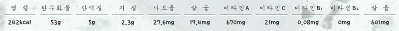 호박들깨죽 영양성분표