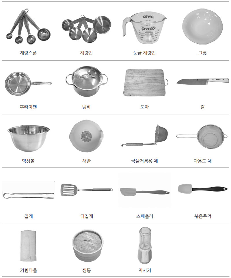 조리도구의 사진 및 이를 활용한 계량법 사진