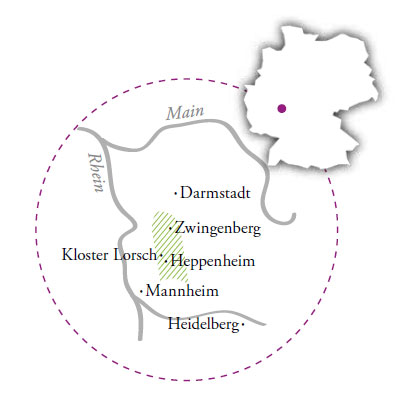 독일 와이너리 포도원 Hessische Bergstraße(헤씨쉐 베륵슈트라쎄) - Spring Meadows, Island of Wine 지도