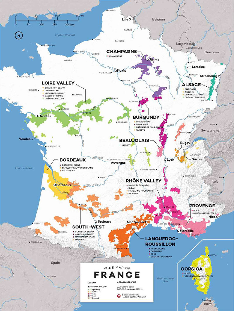 프랑스 전역의 와인 생산 지역