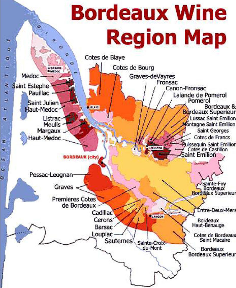 보르도의 주요 와인 생산 지역