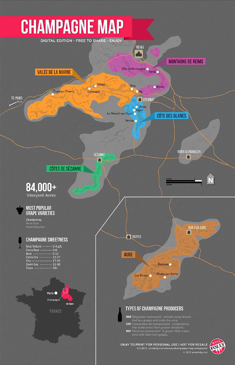 샹파뉴의 주요 와인 생산 지역