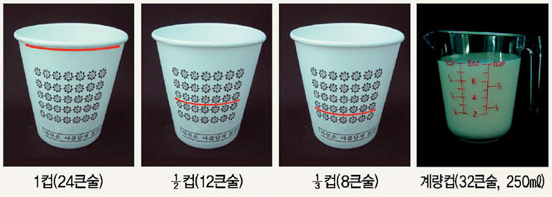 야콘요리 종이컵으로 계량