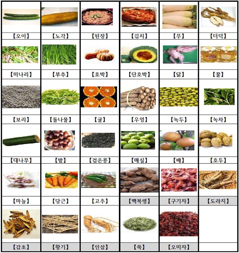 면역강화 메뉴개발을 위한 약재 및 식품 선정 목록 No2.