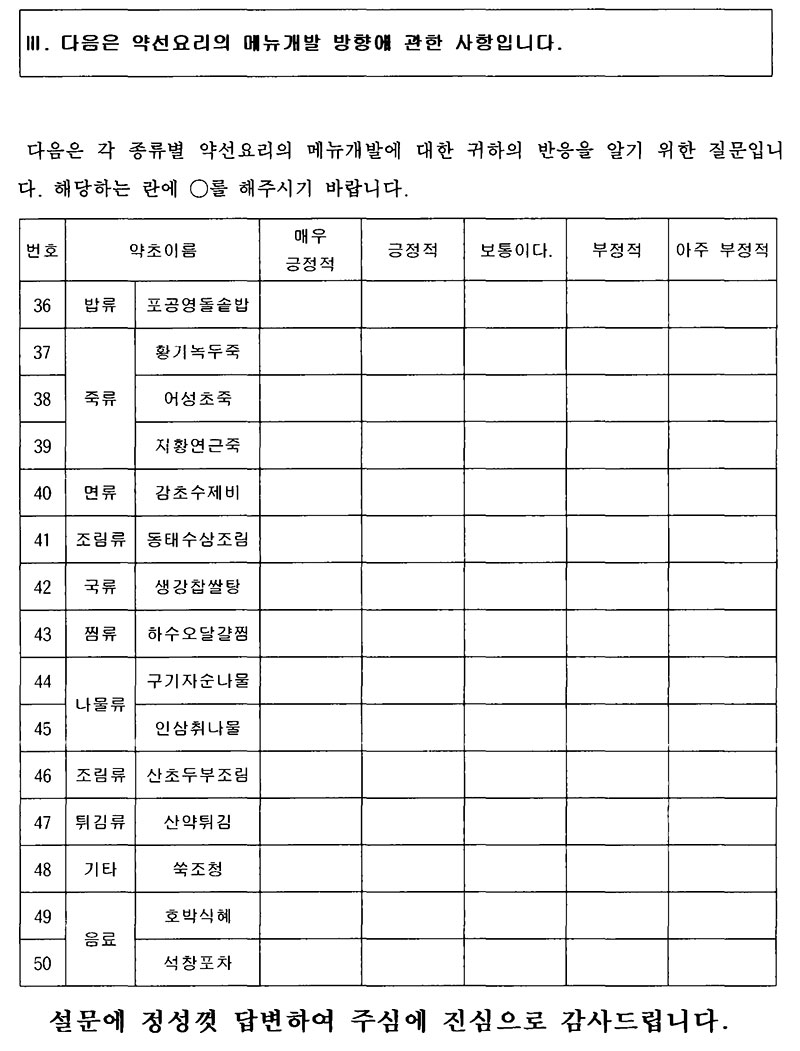 약선 메뉴 계획 설문지 No6.